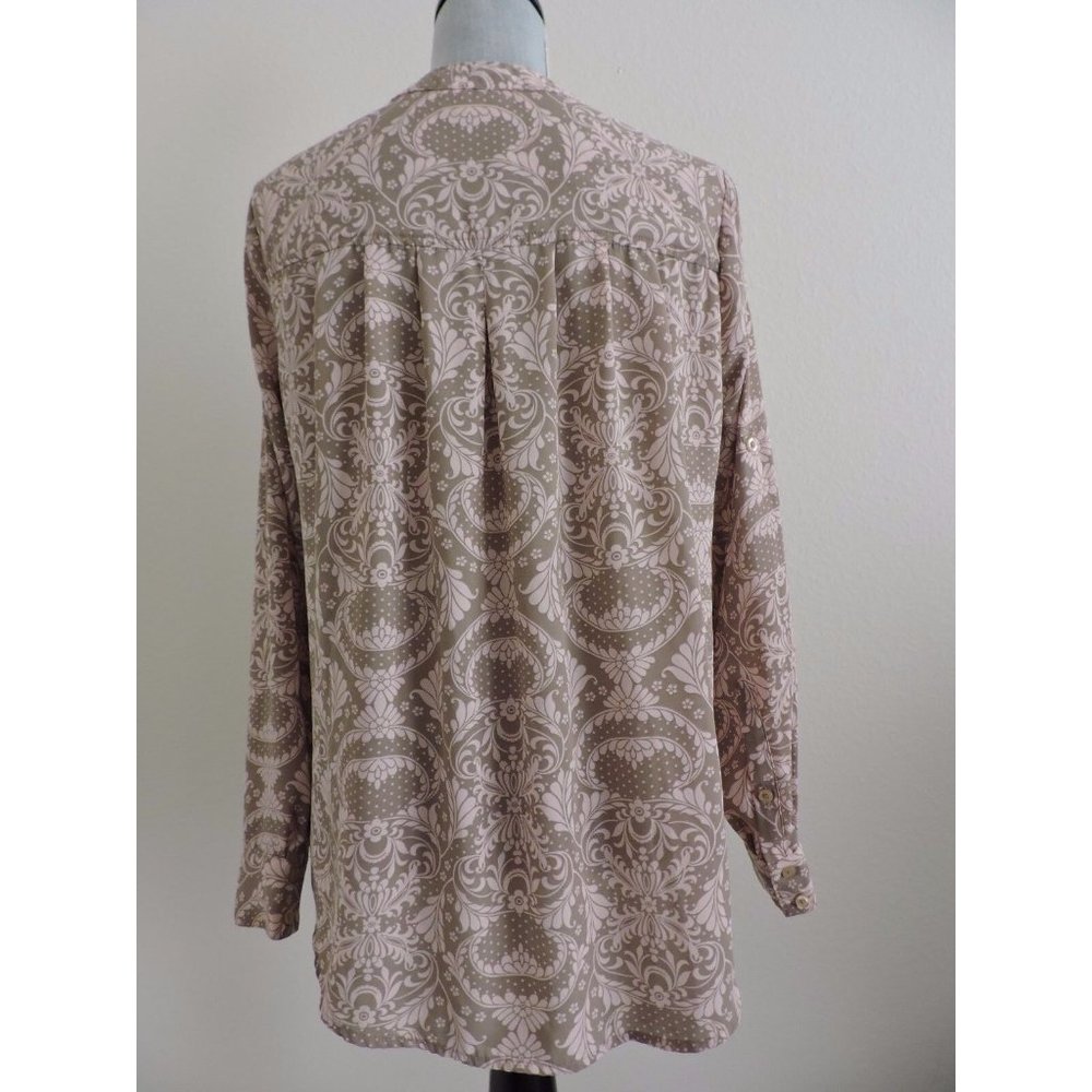 New York Company Shirt Button Down Brown Pink Career Long Tab Sleeve Blouse S - Picture 7 of 10